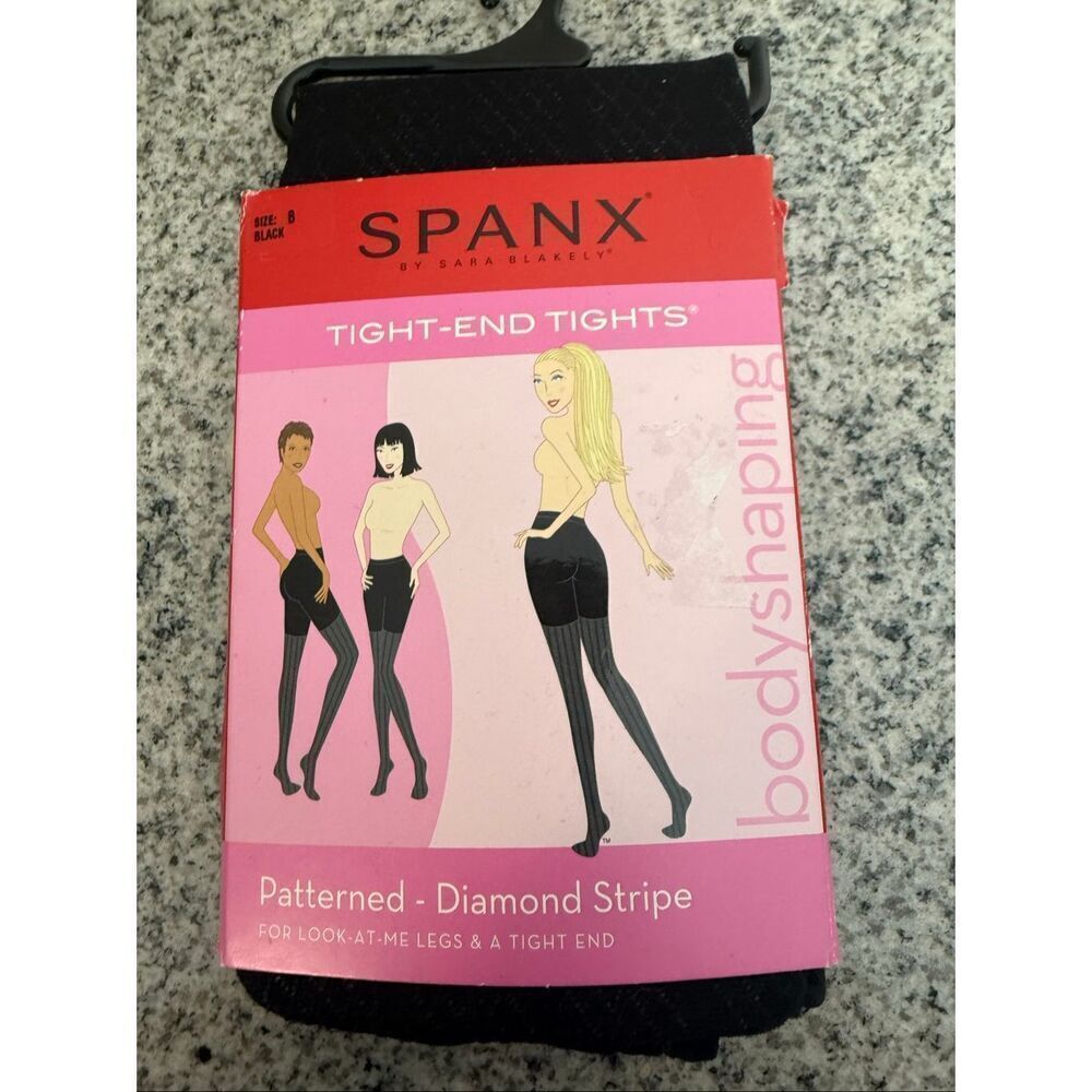 Spanx Tight End Tights Black Diamond Stripe Control Tights Womens Size B NEW